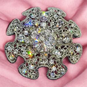 Vintage Aurora Borealis Rhinestone Brooch 2 Inches Silvertone